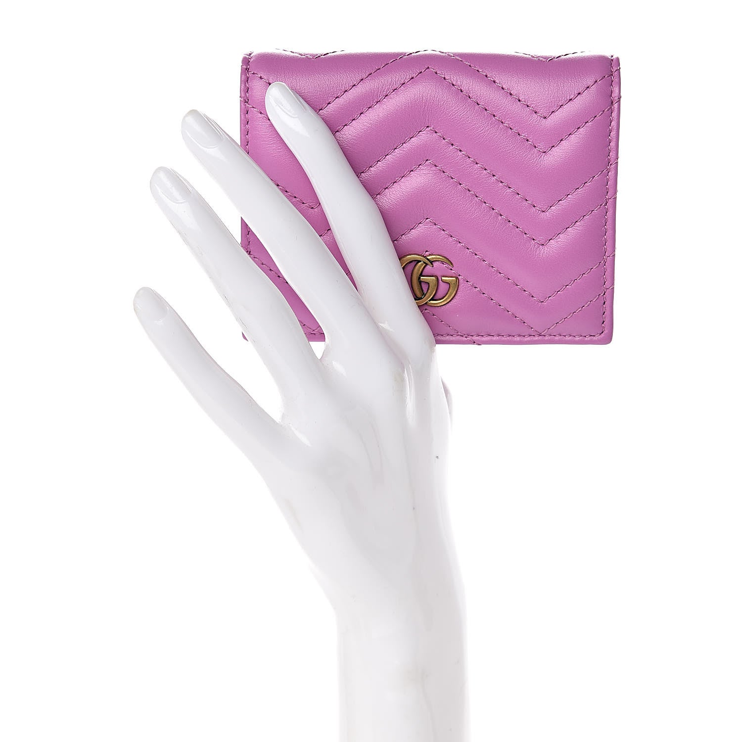Gucci Calfskin Matelasse GG Marmont Card Case Candy Mousse 2 of 10
