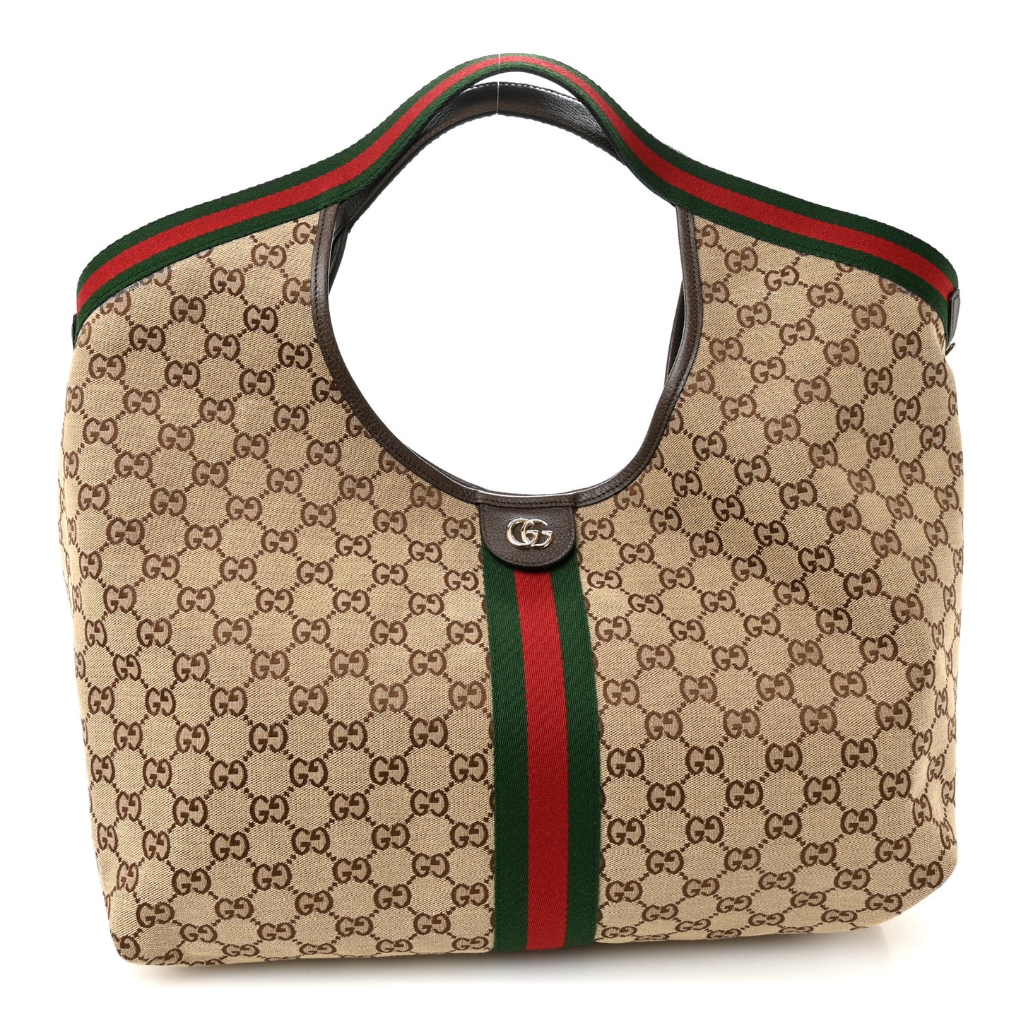GG Monogram Web Large Giglio Tote Bag Beige Dark Brown