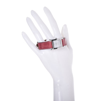 Hermes Stainless Steel Alligator Diamond Mother of Pearl 21mm Heure H Hour Quartz Watch Framboise 2 of 10