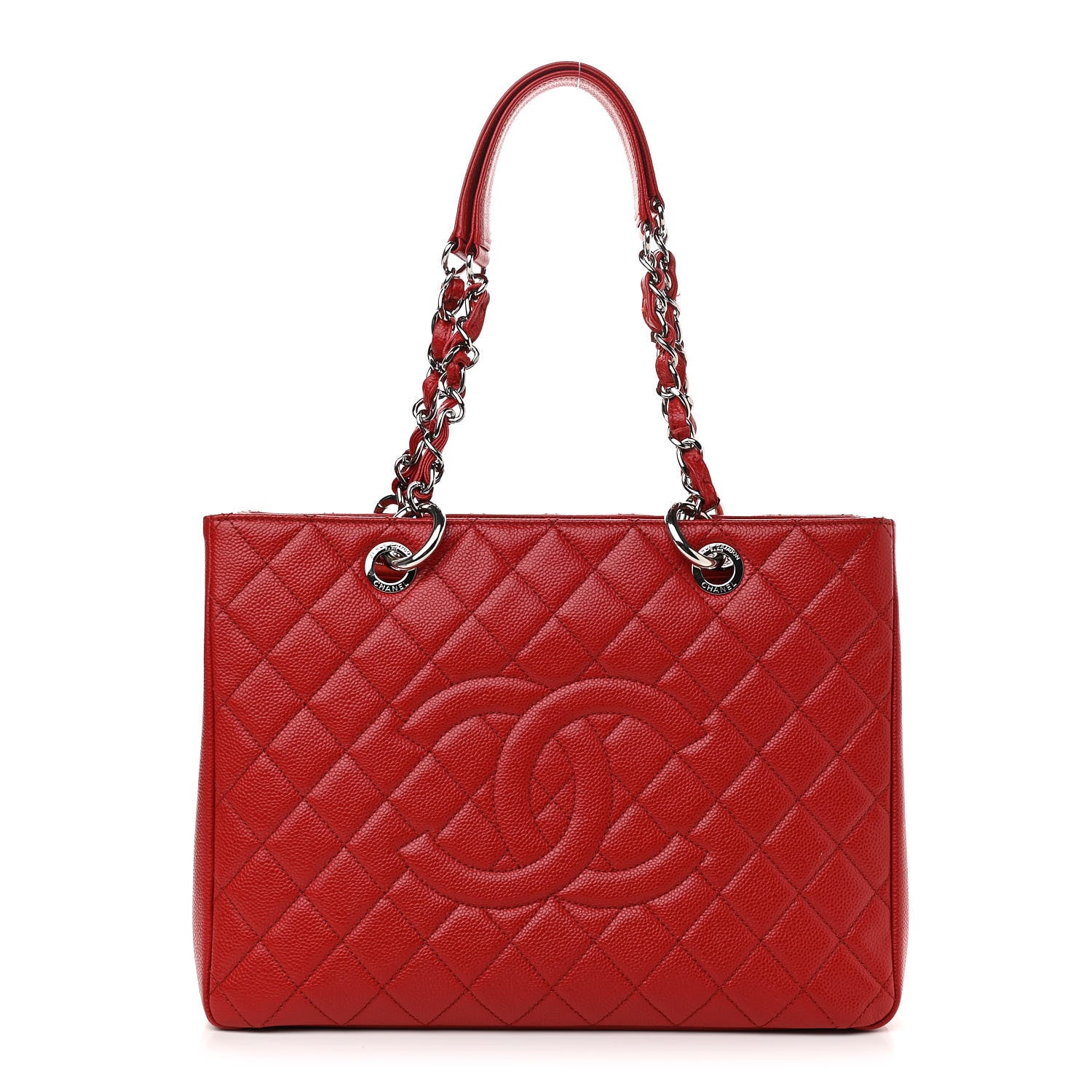 Chanel Caviar Quilted Grand Shopping Tote GST Red 1 of 12