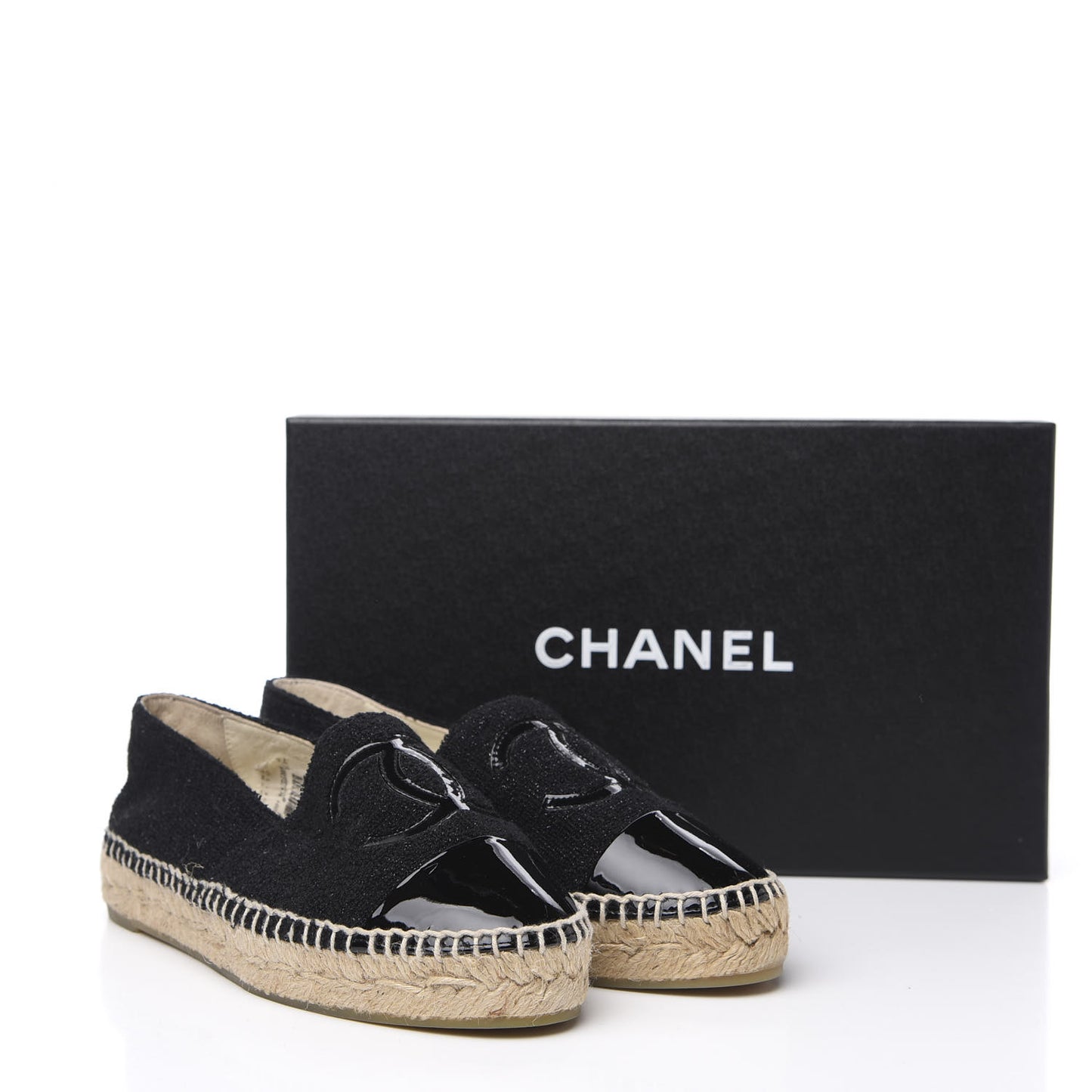 Fabric Patent Calfskin CC Espadrilles 36 Black