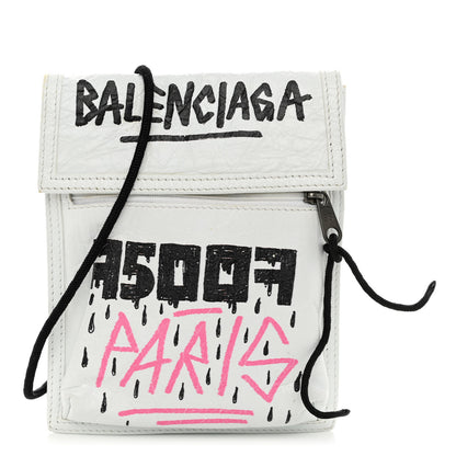 Balenciaga Agneau Arena Graffiti All Over Small Explorer Pouch with Strap White Multicolor 1 of 11