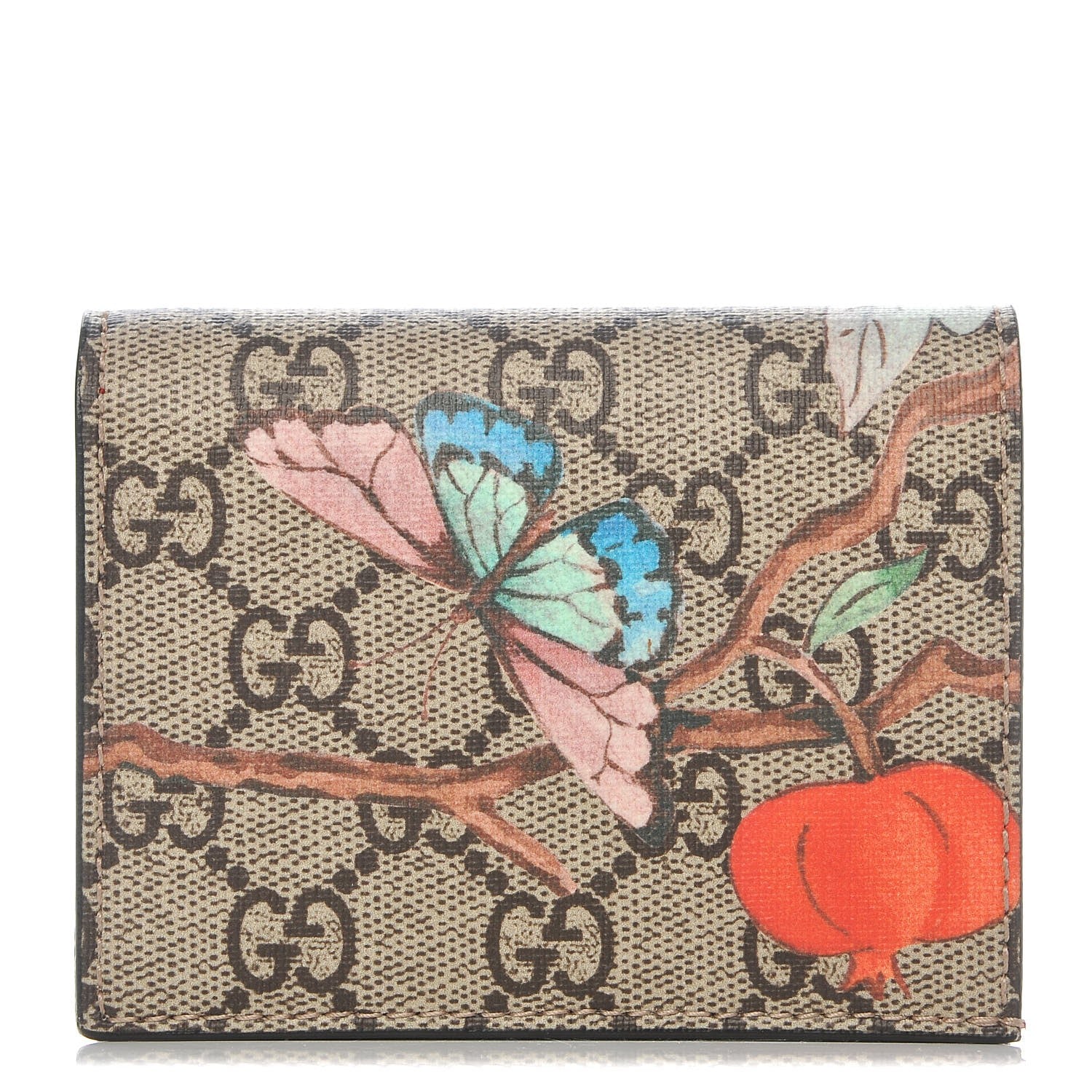 Gucci GG Supreme Monogram Tian Card Case Beige Multicolor Red 1 of 8