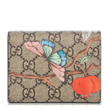 Gucci GG Supreme Monogram Tian Card Case Beige Multicolor Red 1 of 8