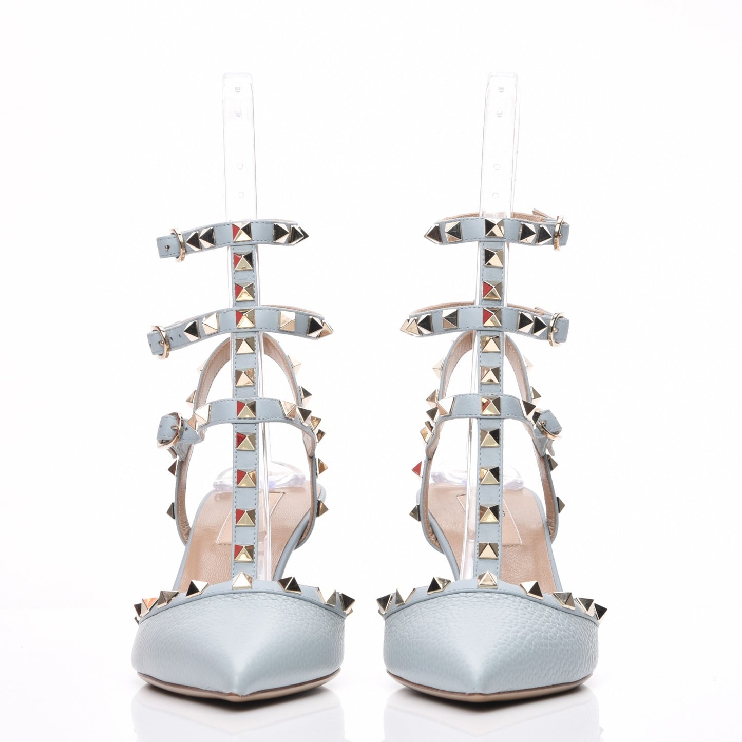 Pebbled Calfskin Rockstud Ankle Strap 65mm Pumps 38 Sky Sorbet