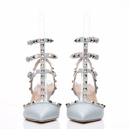 Valentino Garavani Pebbled Calfskin Rockstud Ankle Strap 65mm Pumps 38 Sky Sorbet 3 of 10