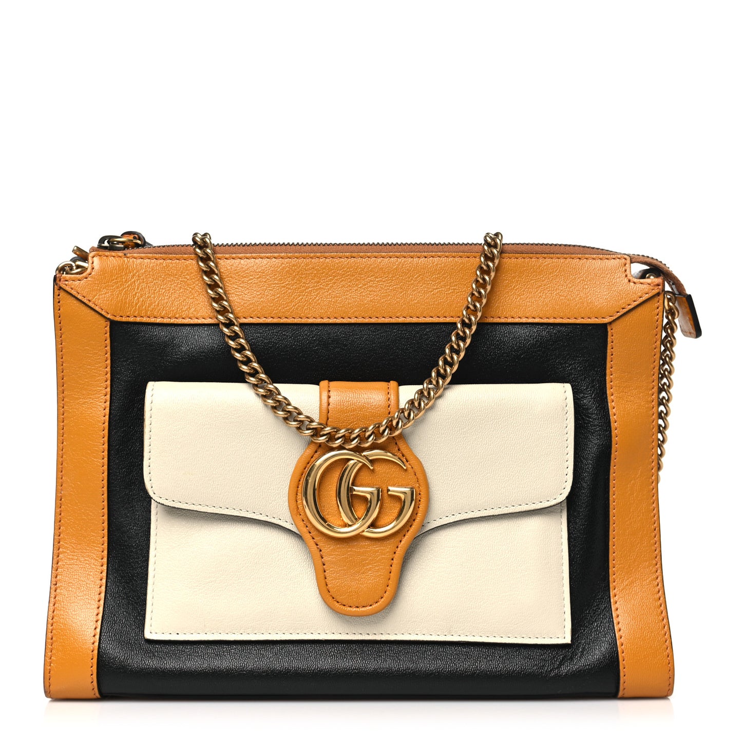 New Sakai Calfskin Lux Tri-Color Dahlia Chain Shoulder Bag Black Mystic White Sun Oil
