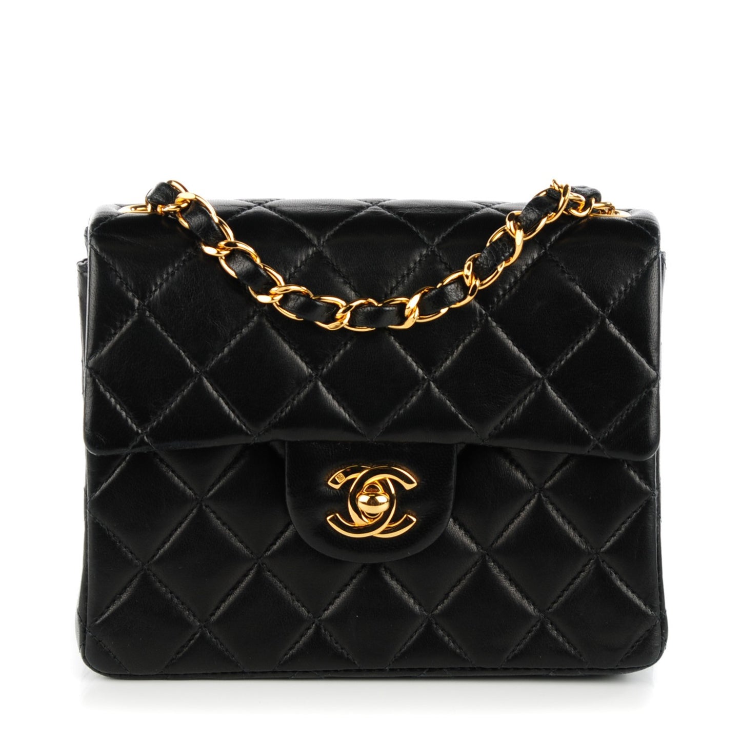 Lambskin Quilted Mini Square Flap Black