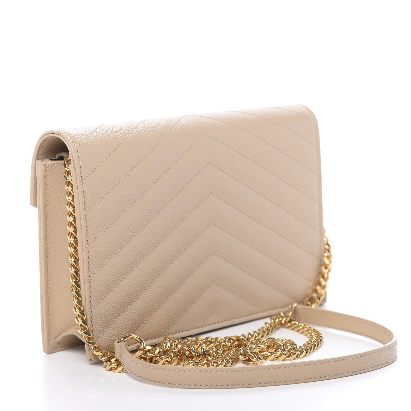 Grain De Poudre Matelasse Chevron Monogram Envelope Chain Wallet Nude Powder