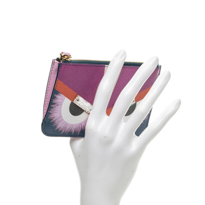 Fendi Vitello Elite Crystal Eye Monster Coin Pouch Key Case Cobalt Multicolor 2 of 7
