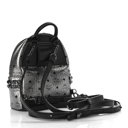 MCM Metallic Visetos Side Stud Mini Stark Backpack Silver Black 3 of 8