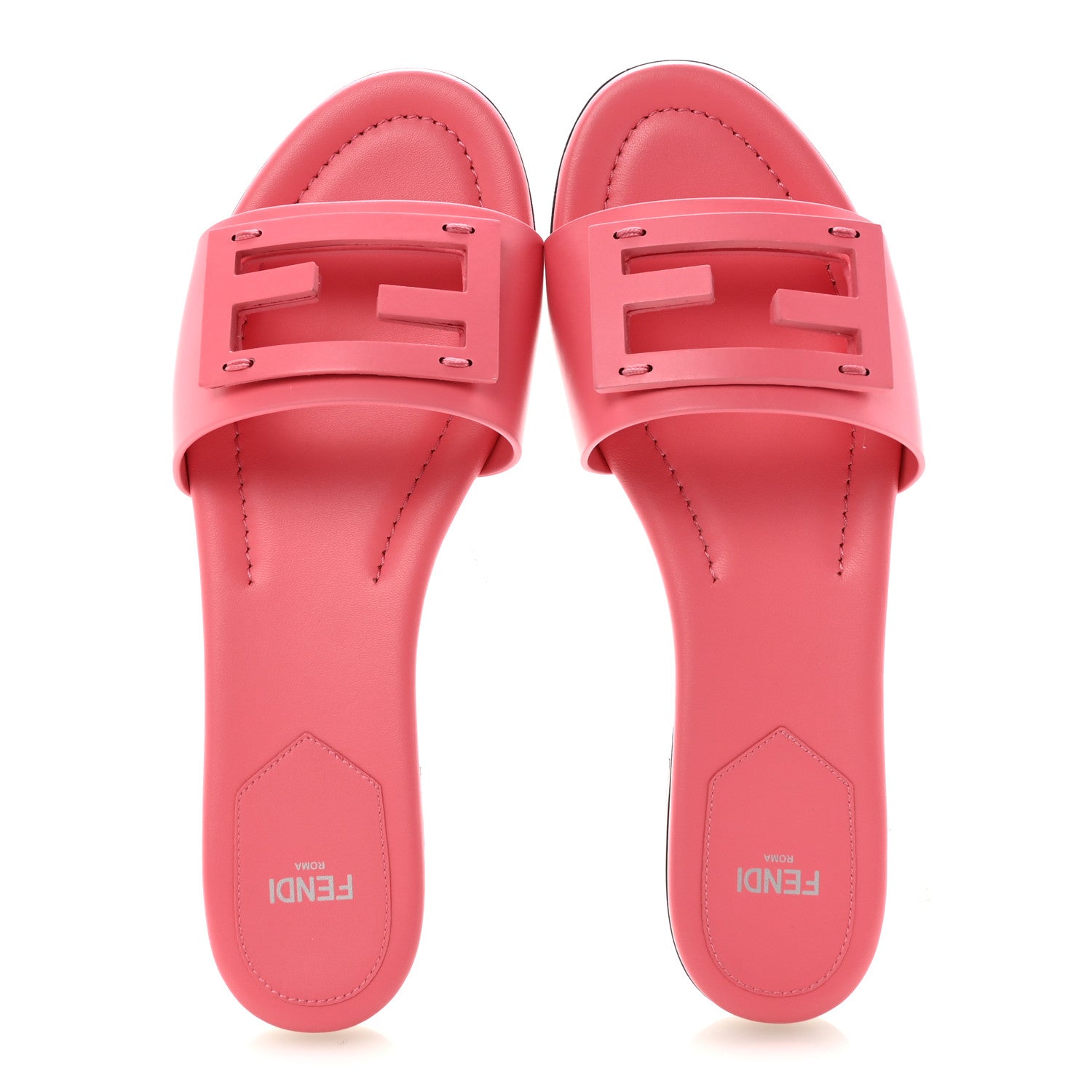 Fendi Vitello Cuoio Baguette Flat Slide Sandals 38 Pink Dalia 2 of 9