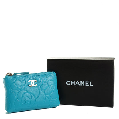 Chanel Lambskin Camellia Embossed Key Holder Case Turquoise 5 of 8