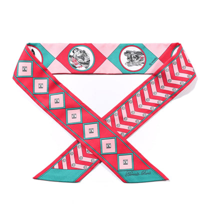 Hermes Silk Colliers Et Chiens Twilly Framboise Vert Rose 1 of 4