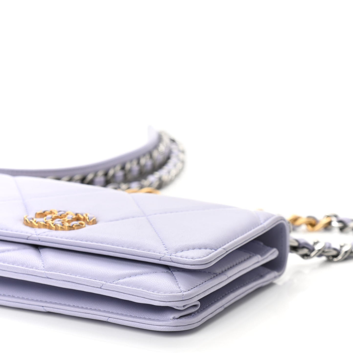 Lambskin Quilted Chanel 19 Wallet On Chain WOC Light Purple