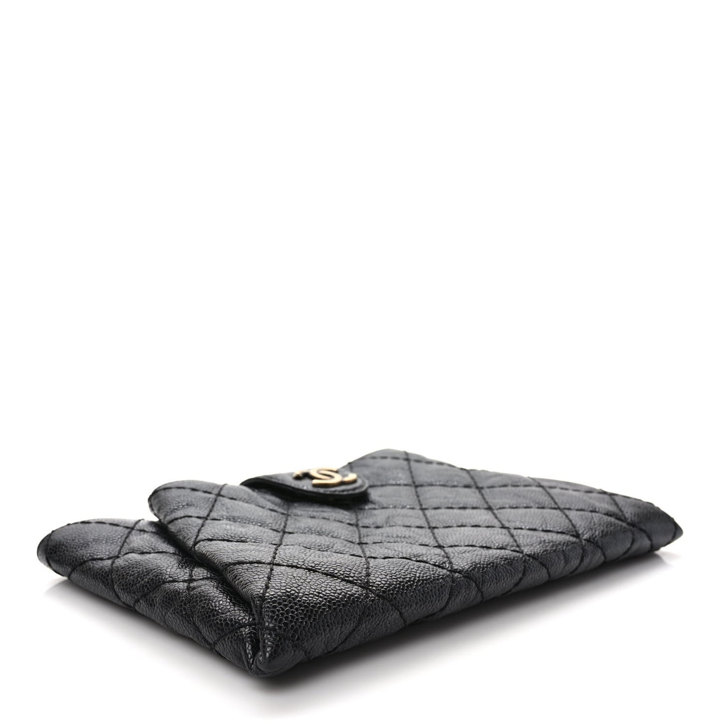 Caviar Quilted Coco Pleats Clutch Black