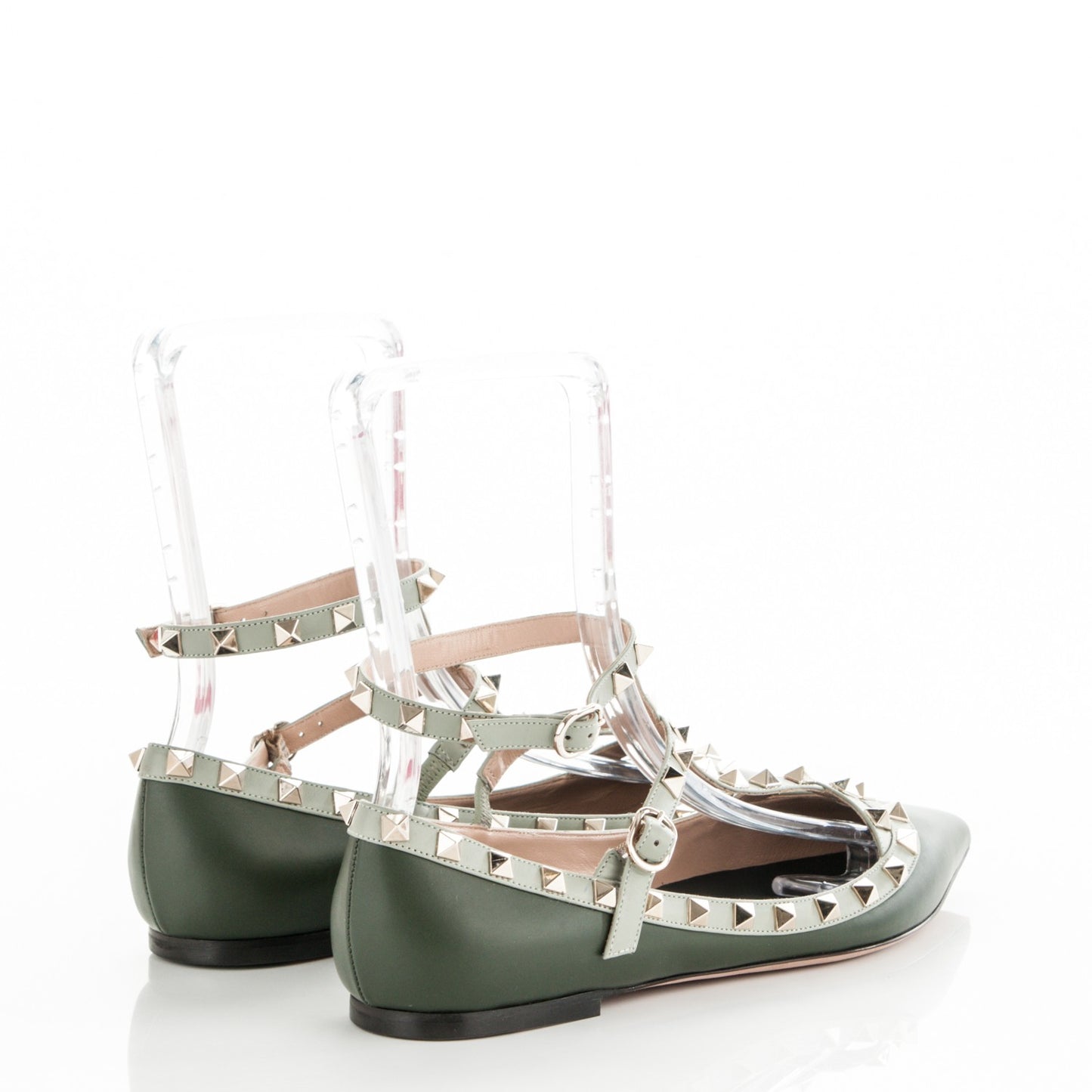 Nappa Rockstud Cage Ballerina Flats 40 Vert Fonce