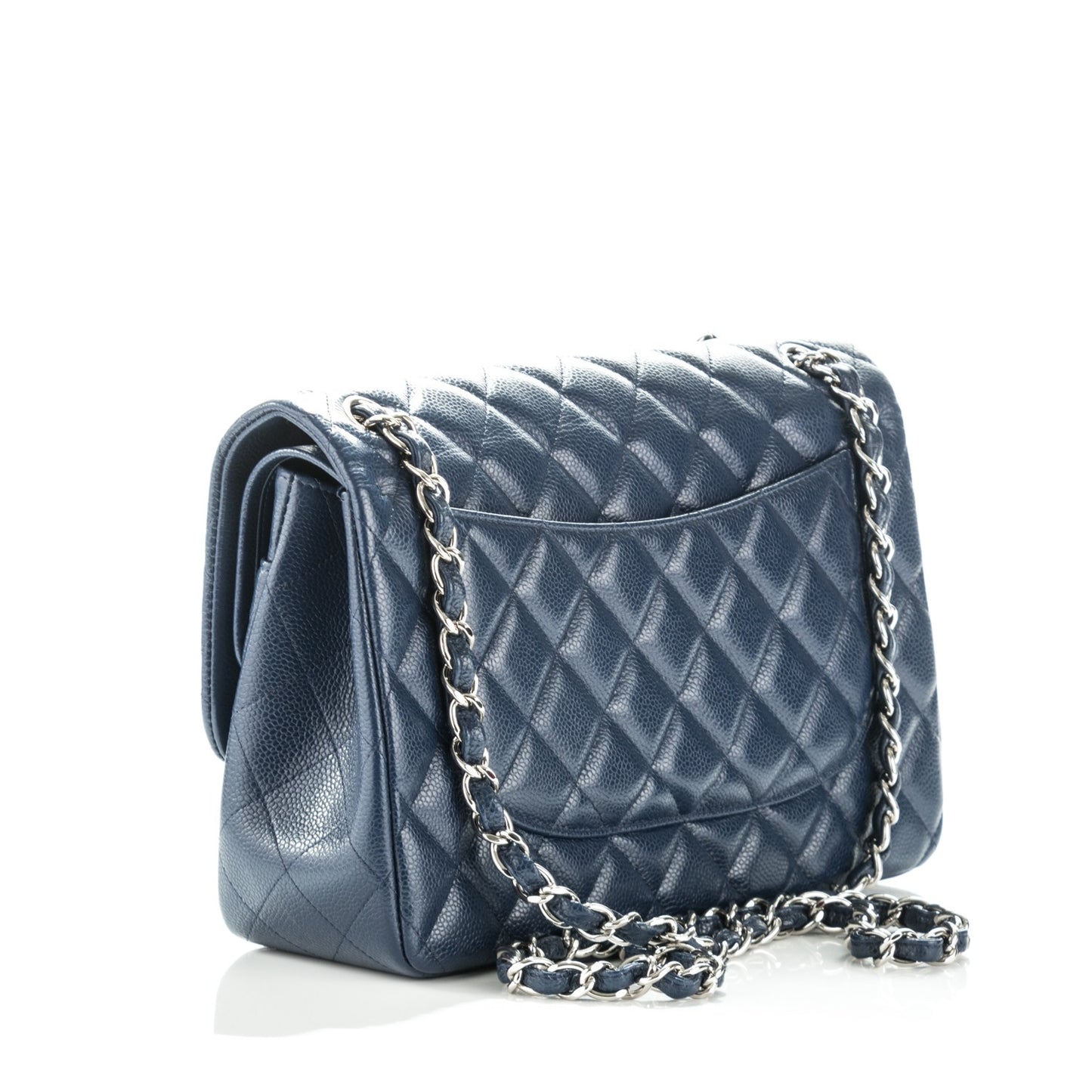 Caviar Quilted Jumbo Double Flap Navy Blue