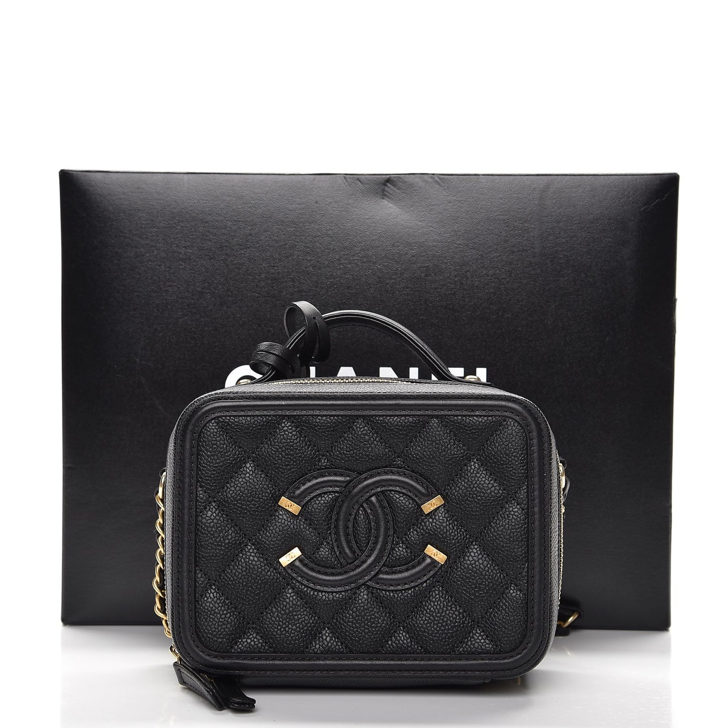 Caviar Quilted Small CC Filigree Vanity Case Black