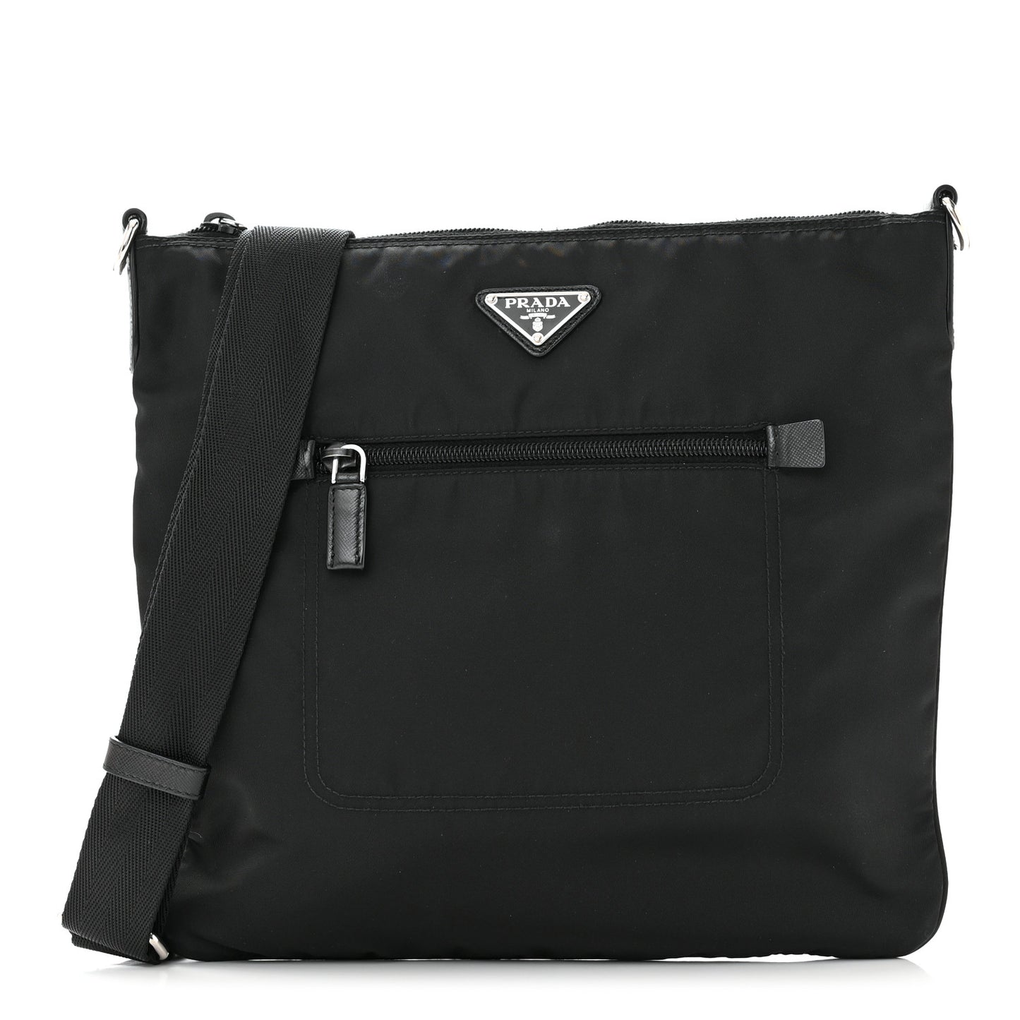 Tessuto Nylon Saffiano Flat Messenger Bag Black