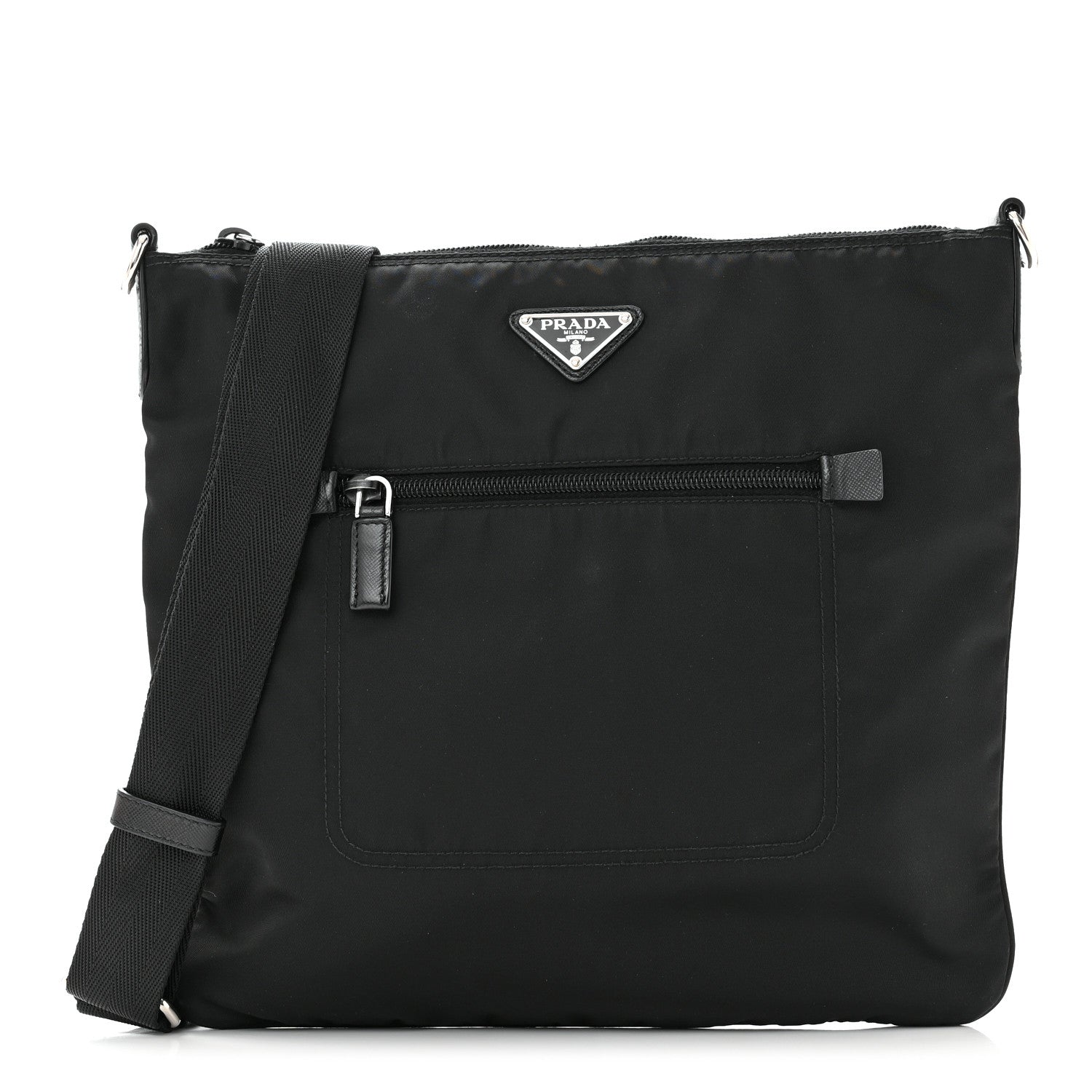 Prada Tessuto Nylon Saffiano Flat Messenger Bag Black 1 of 10