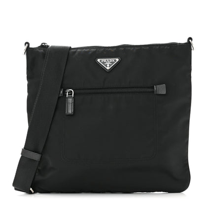 Prada Tessuto Nylon Saffiano Flat Messenger Bag Black 1 of 10