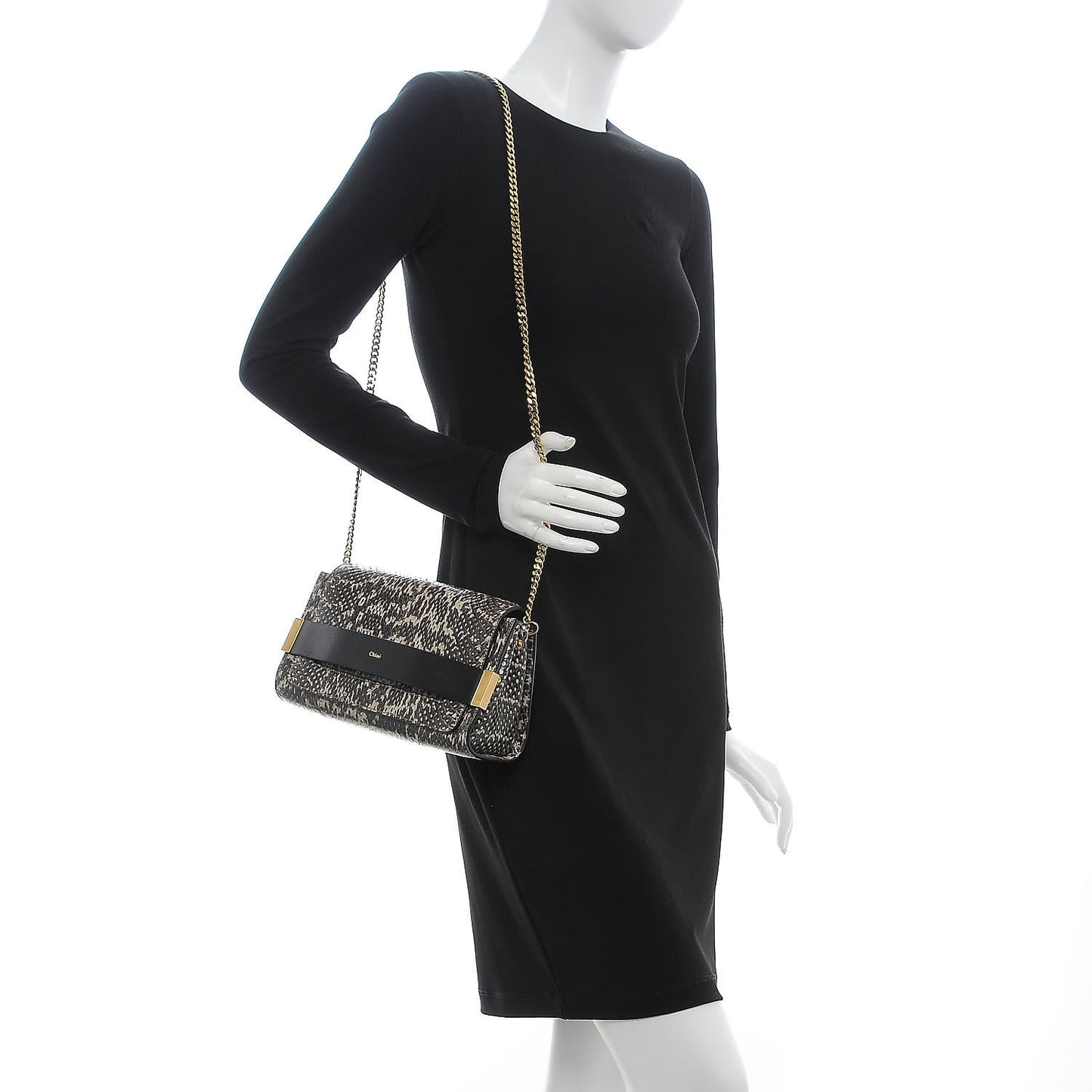 Python Medium Elle Chain Clutch Light Grey