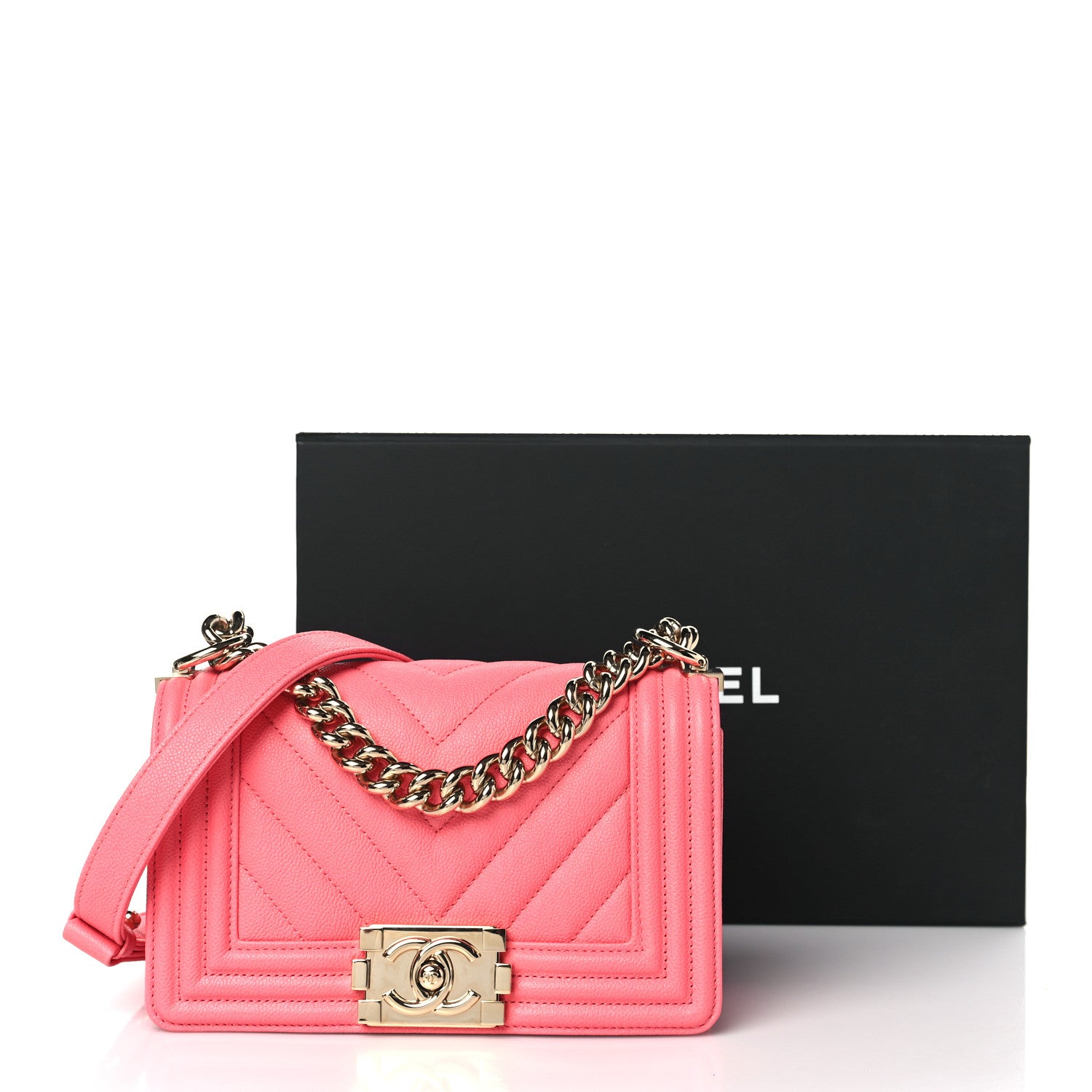 Chanel Caviar Chevron Quilted Small Boy Flap Pink 11 of 11