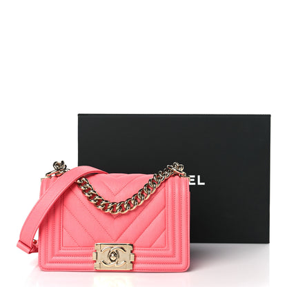 Chanel Caviar Chevron Quilted Small Boy Flap Pink 11 of 11