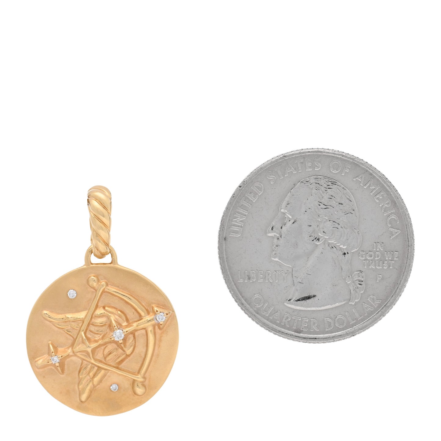 18K Yellow Gold Diamond Sagittarius Zodiac Amulet Pendant