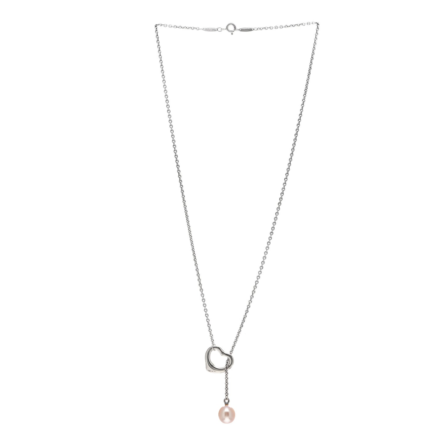 Sterling Silver Pink Pearl 9-9.5mm Elsa Peretti Open Heart Lariat Necklace