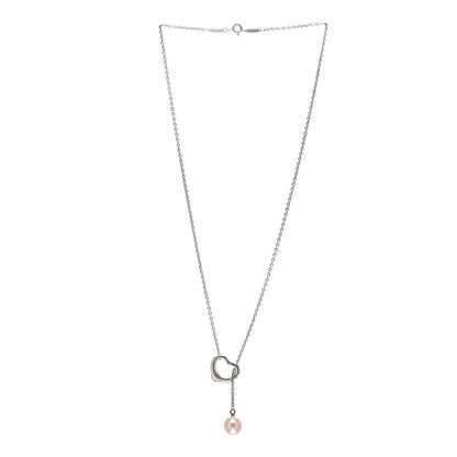 Tiffany Sterling Silver Pink Pearl 9-9.5mm Elsa Peretti Open Heart Lariat Necklace 3 of 5