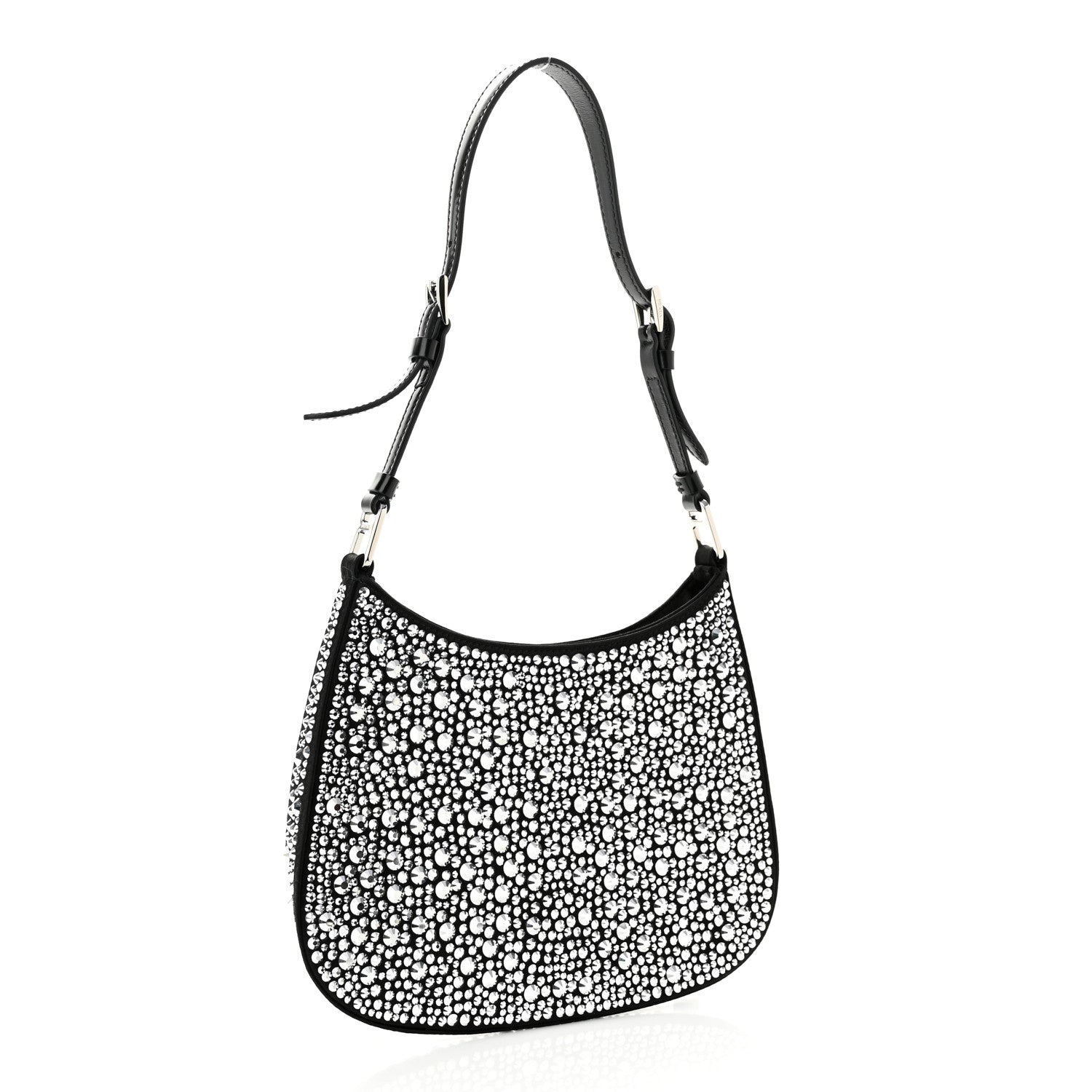 Prada Satin Crystal Cleo Adjustable Strap Shoulder Bag Metal 3 of 10