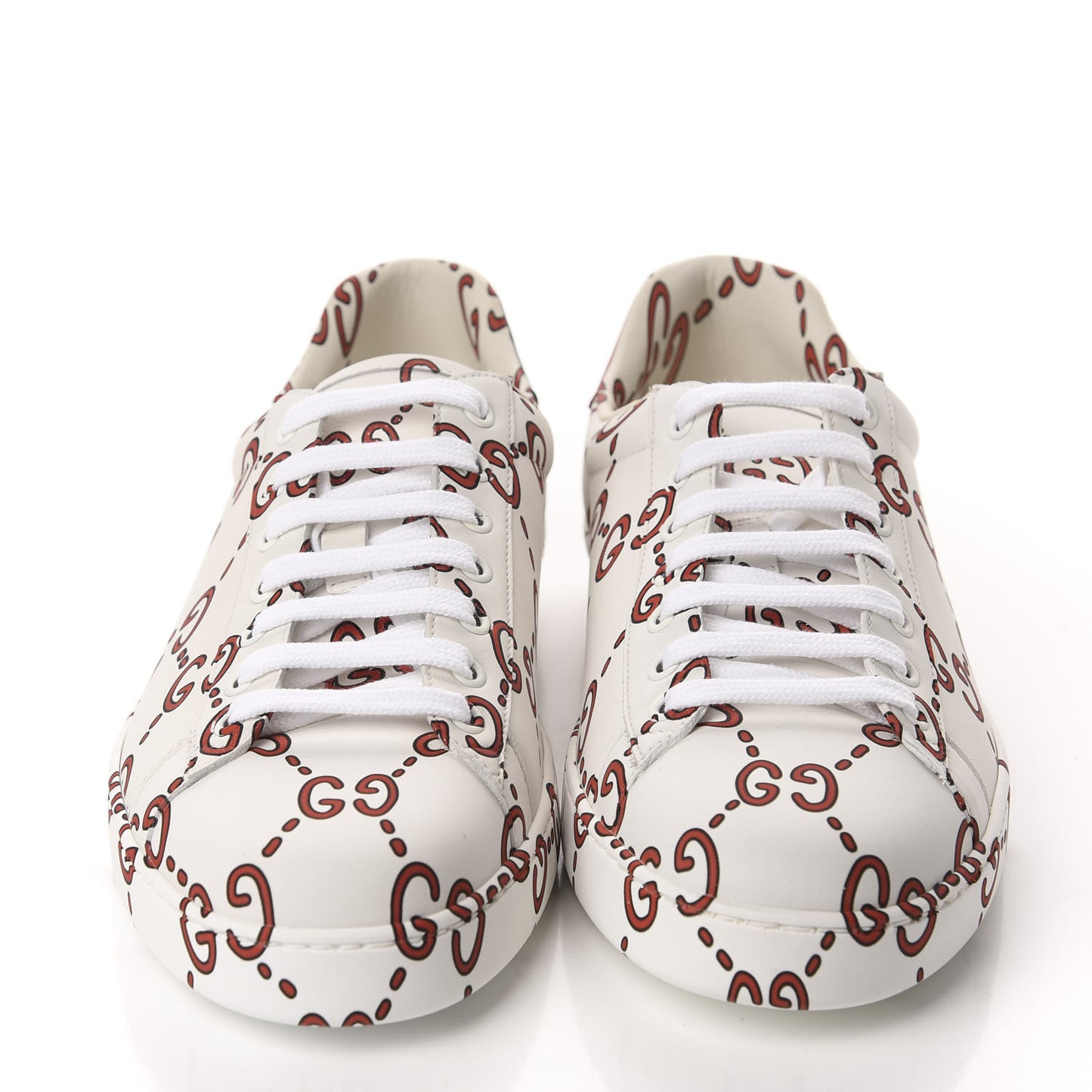 Calfskin GucciGhost Print Mens Ace Sneakers 9 White Hibiscus Red