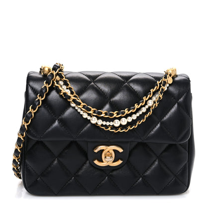 Chanel Shiny Lambskin Quilted Pearl Twist Mini Square Flap Black 1 of 10