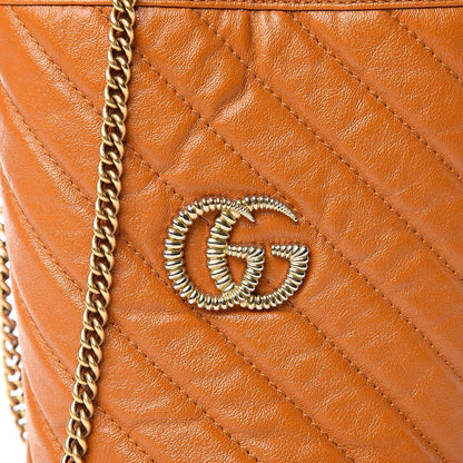 Gucci Vintage Effect Calfskin Matelasse Diagonal Mini Torchon GG Marmont 2.0 Bucket Bag Cognac 11 of 11