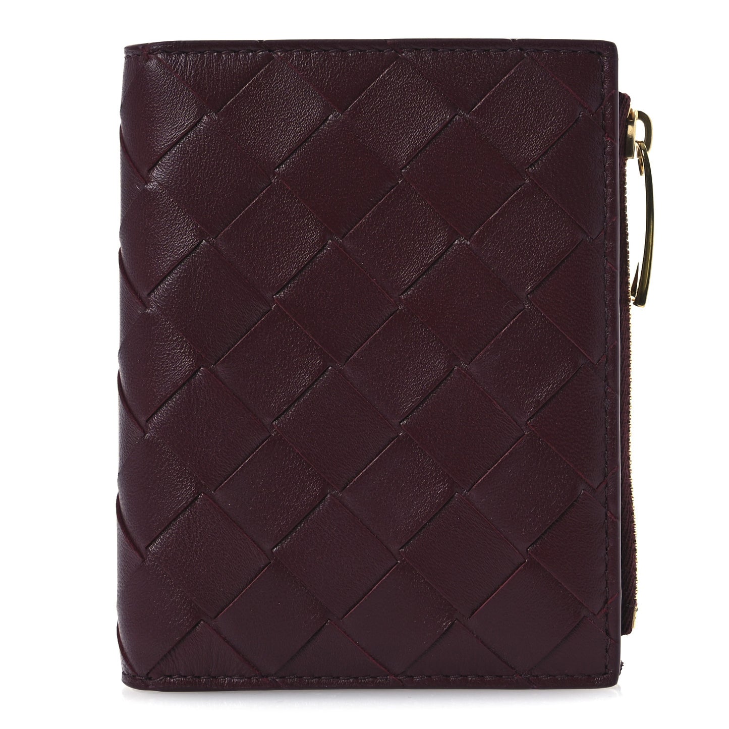 Nappa Intrecciato Small Bi-Fold Zip Wallet Barolo