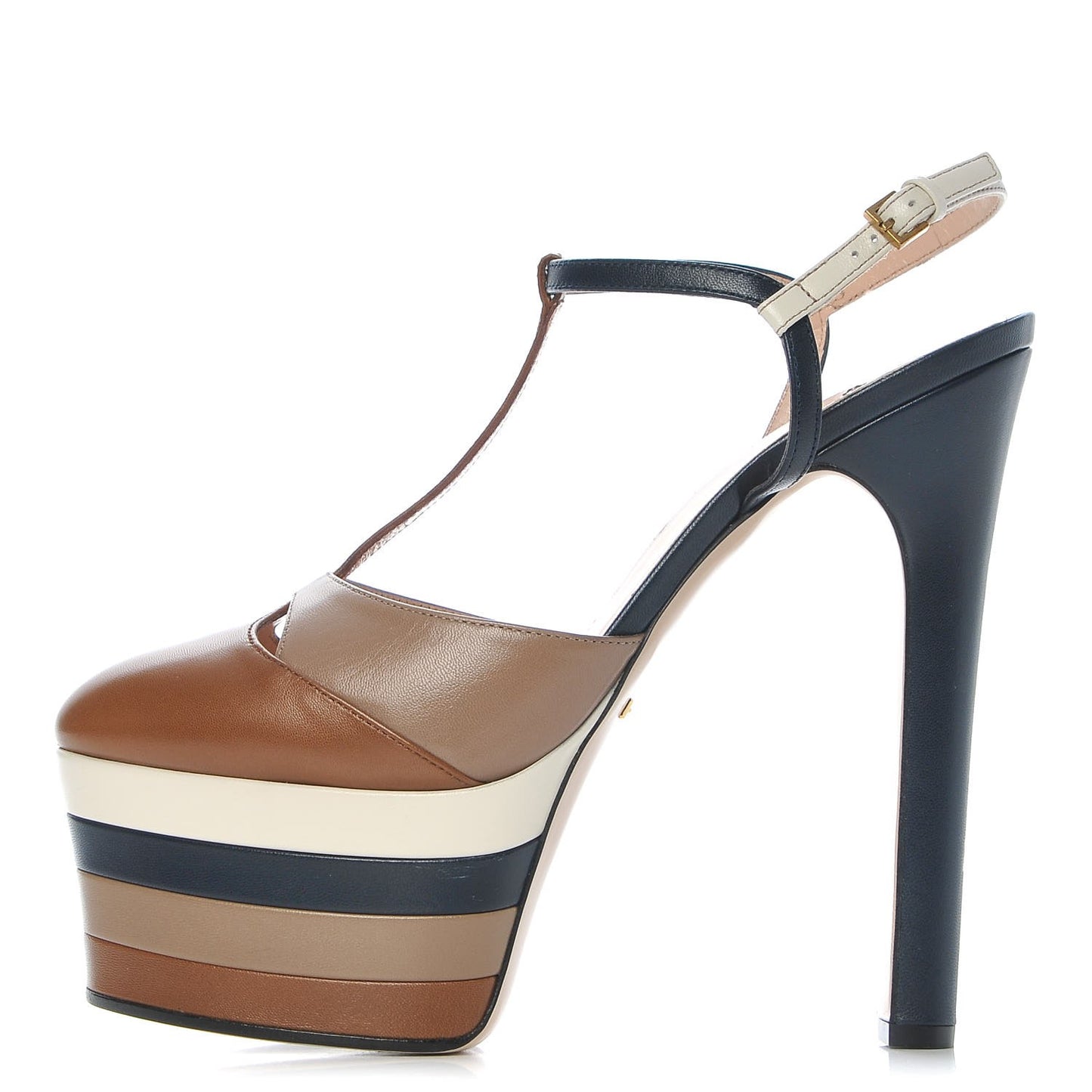 Calfskin Angel T-Strap Platform High Heel Pumps 39.5 Cuir Rose Blue White