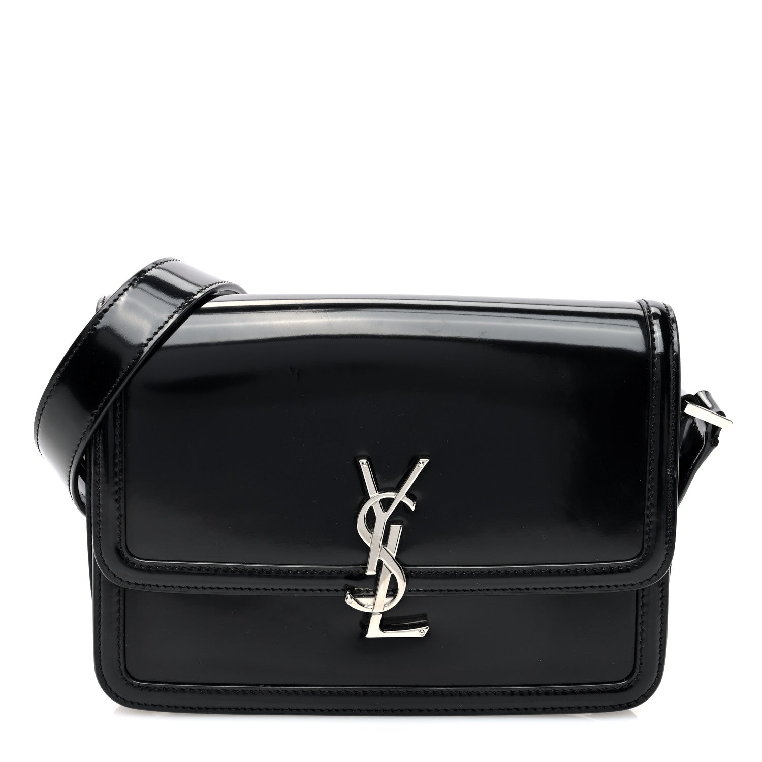 Saint Laurent Glazed Calfskin Monogram Medium Solferino Satchel Black 1 of 9