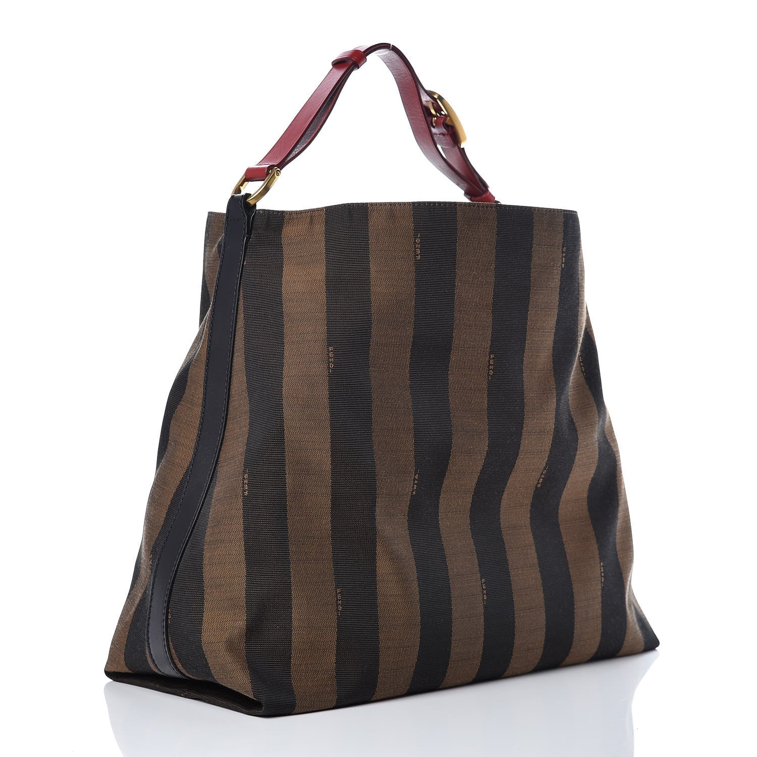 Fendi Pequin Cuoio Vegetale Large Hobo Tobacco Rosso Black 3 of 10