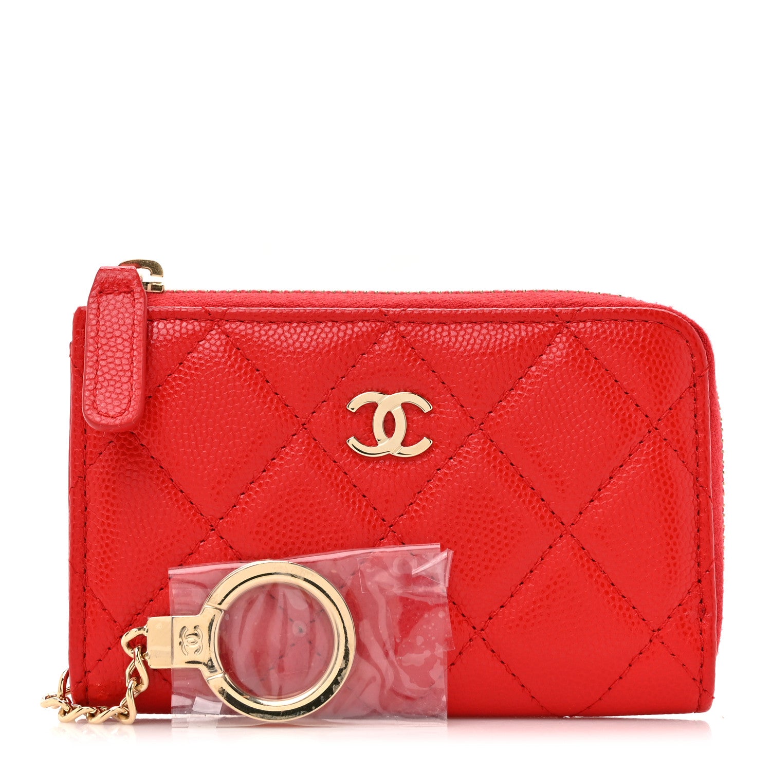 Chanel Caviar Quilted Zipped Key Holder Case Red 1 of 8