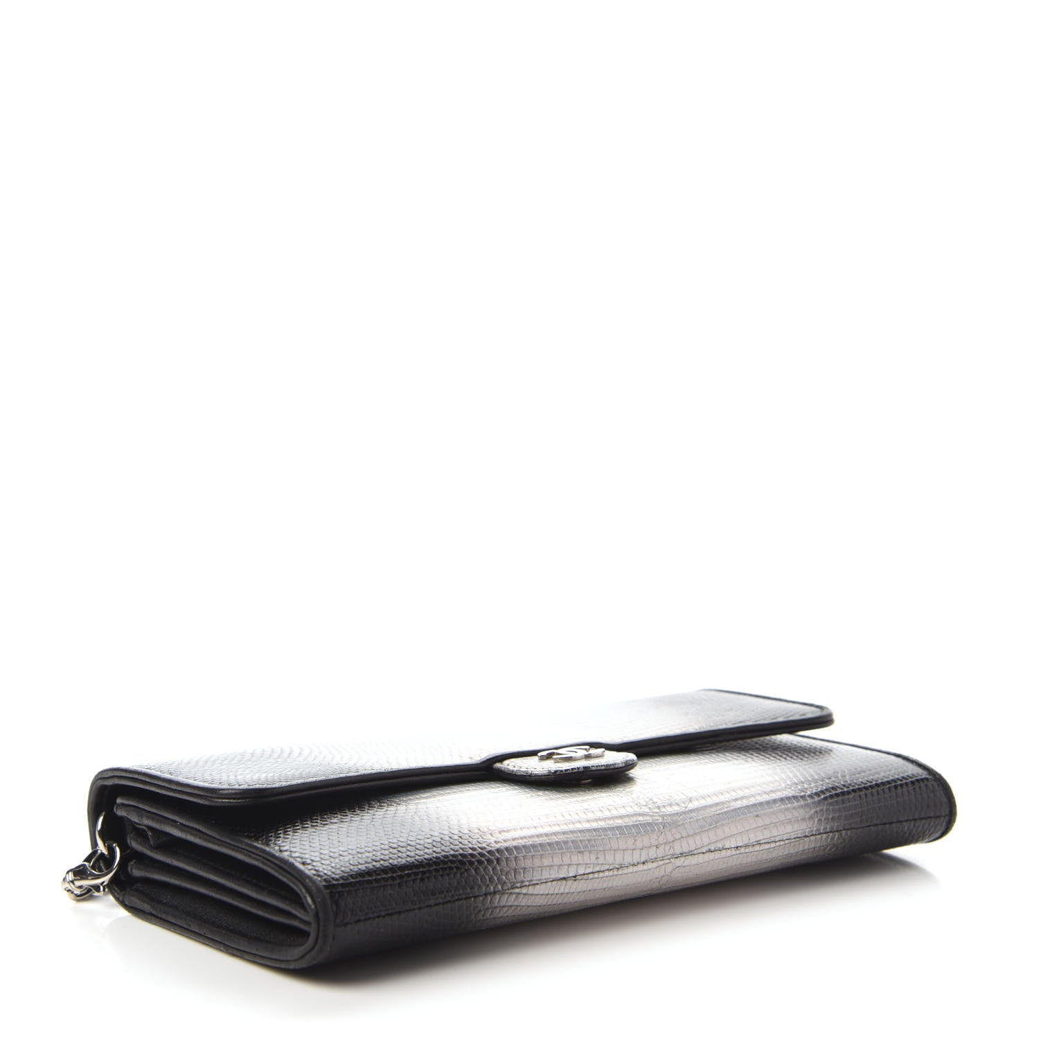 Chanel Iridescent Lizard Ombre Wallet On Chain WOC Black Silver 4 of 12