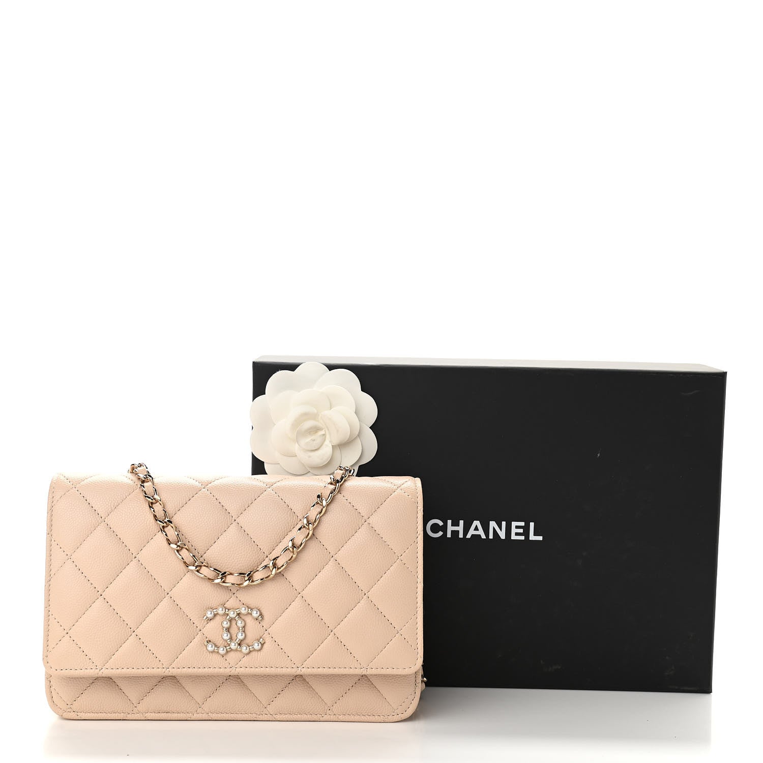 Chanel Caviar Quilted Coco Candy Wallet On Chain WOC Beige 12 of 12
