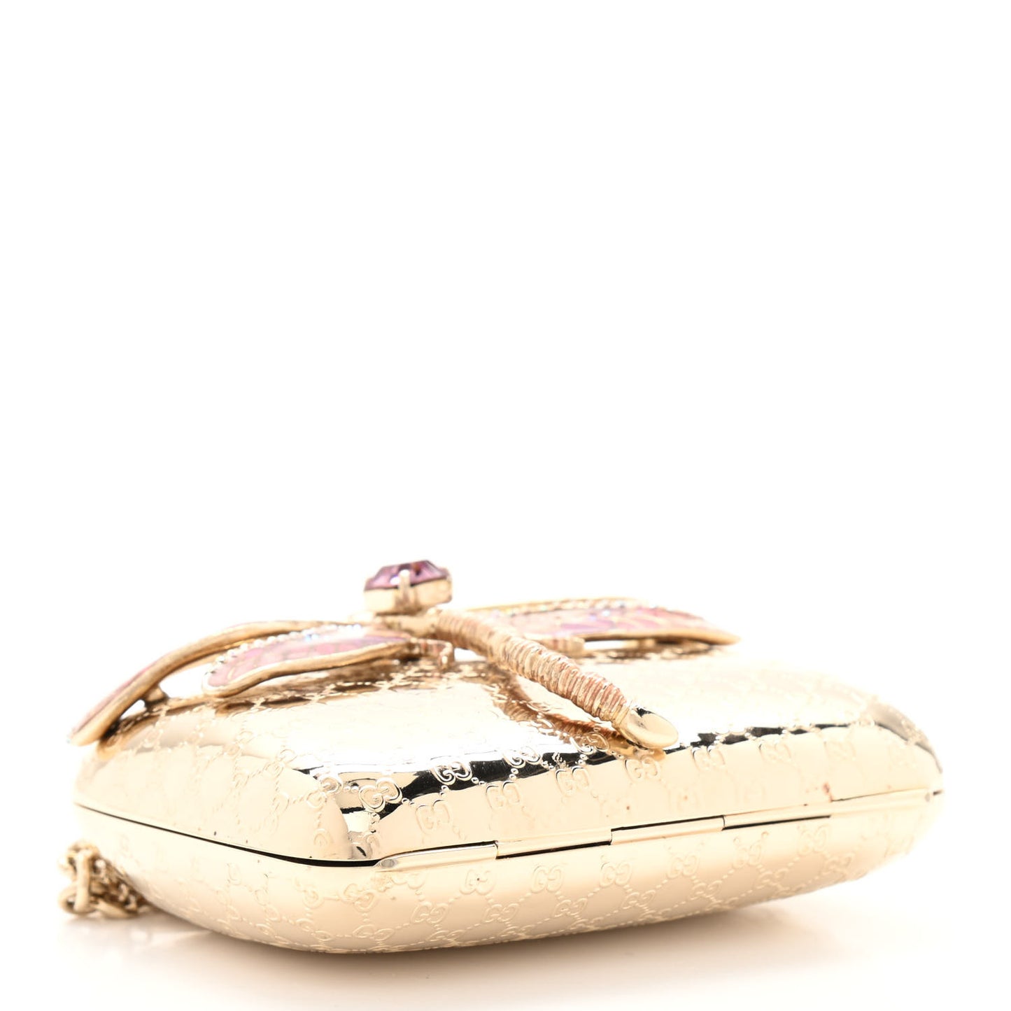 Metal Guccissima Dragonfly Minaudiere Clutch Gold