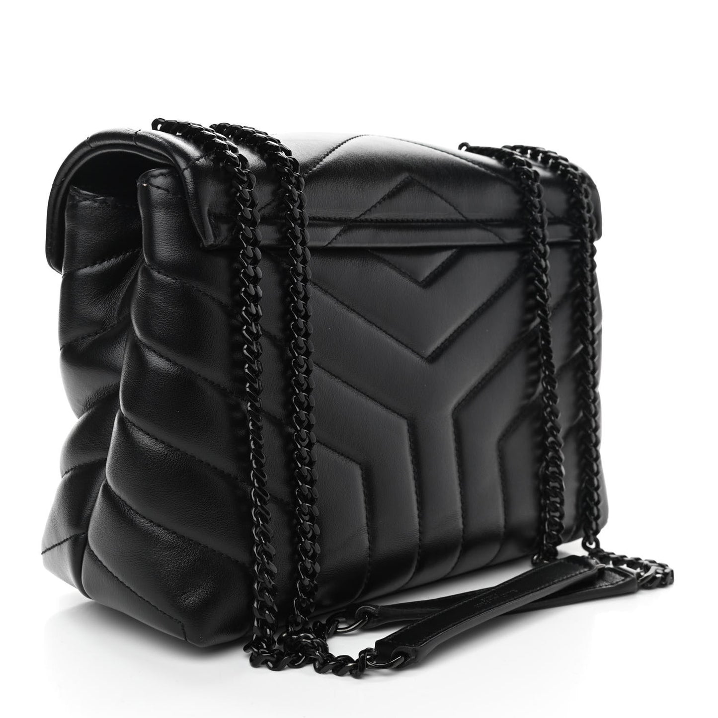 Calfskin Y Quilted Monogram Small Loulou Chain Satchel Black