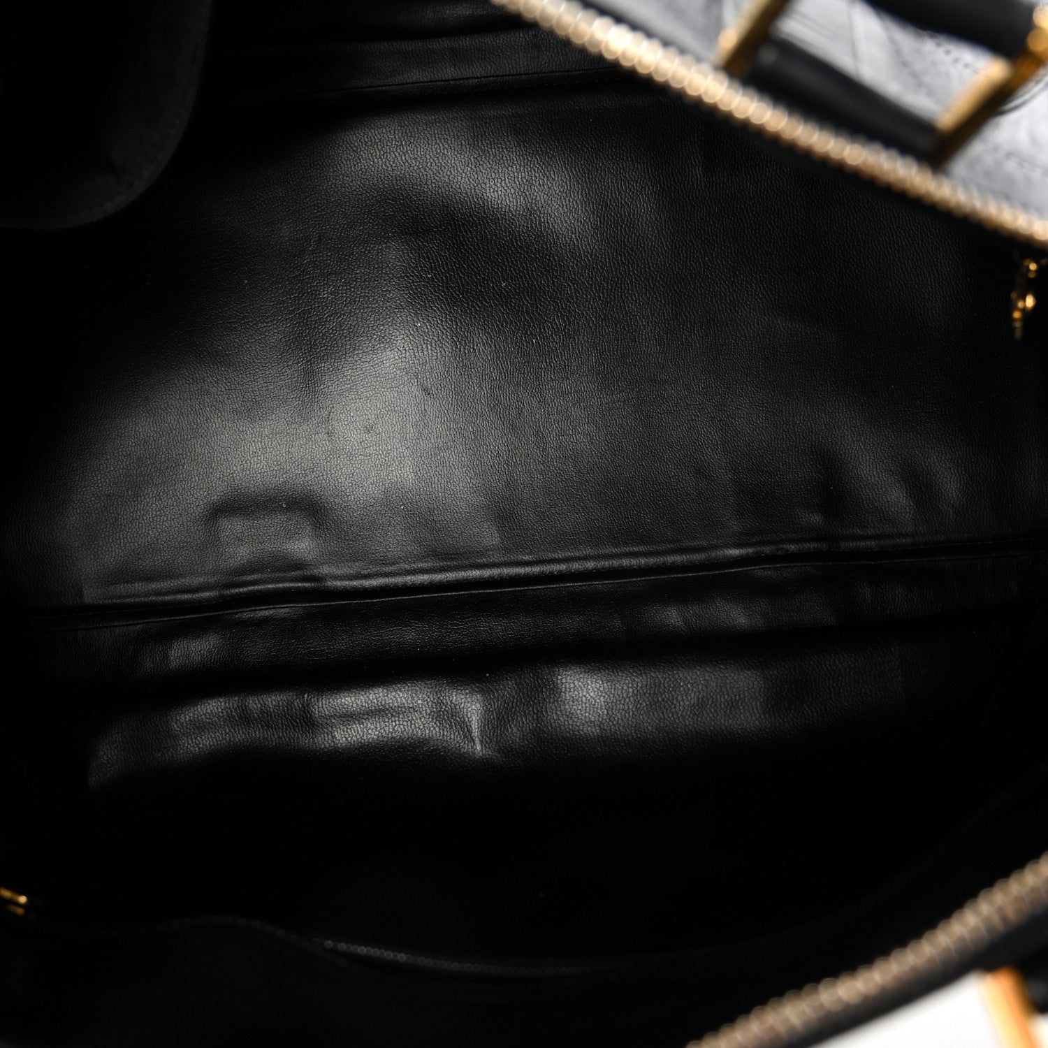 Chanel Calfskin Stitched Duffle Travel Bag Black 5 of 12