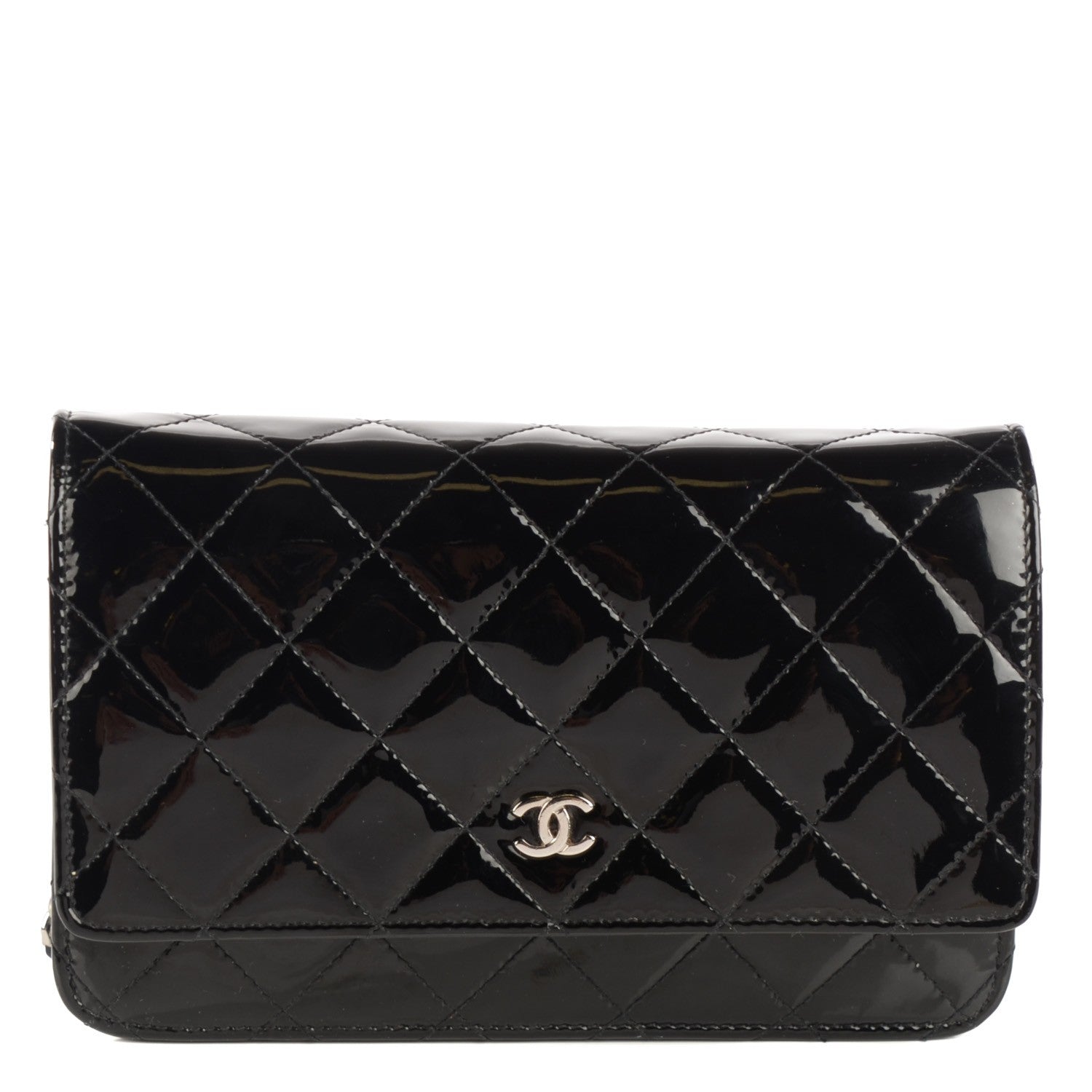 Chanel Patent Quilted Wallet On Chain WOC Black 1 of 9