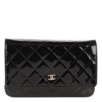 Chanel Patent Quilted Wallet On Chain WOC Black 1 of 9