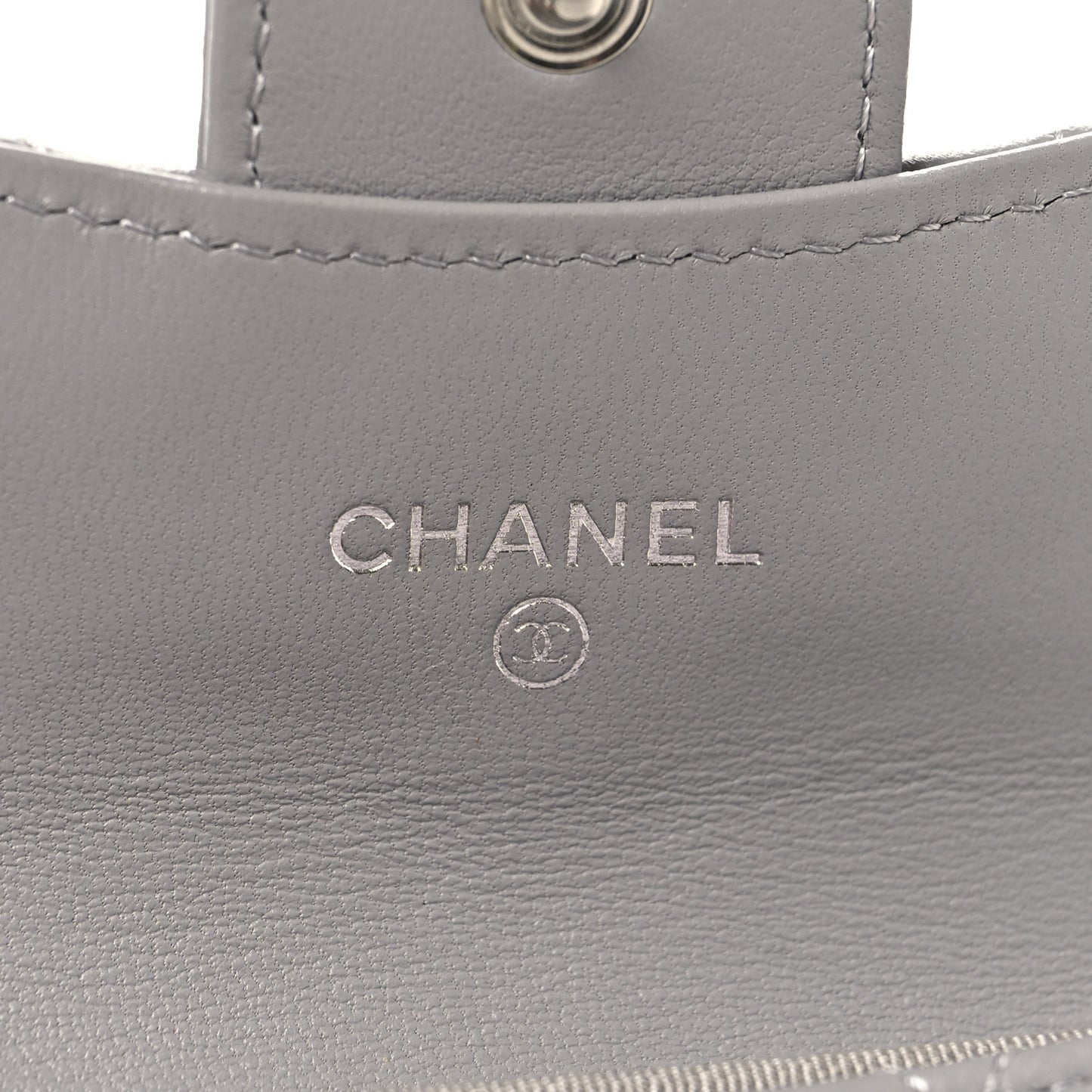 Lambskin Quilted Flap Card Holder Wallet Grey