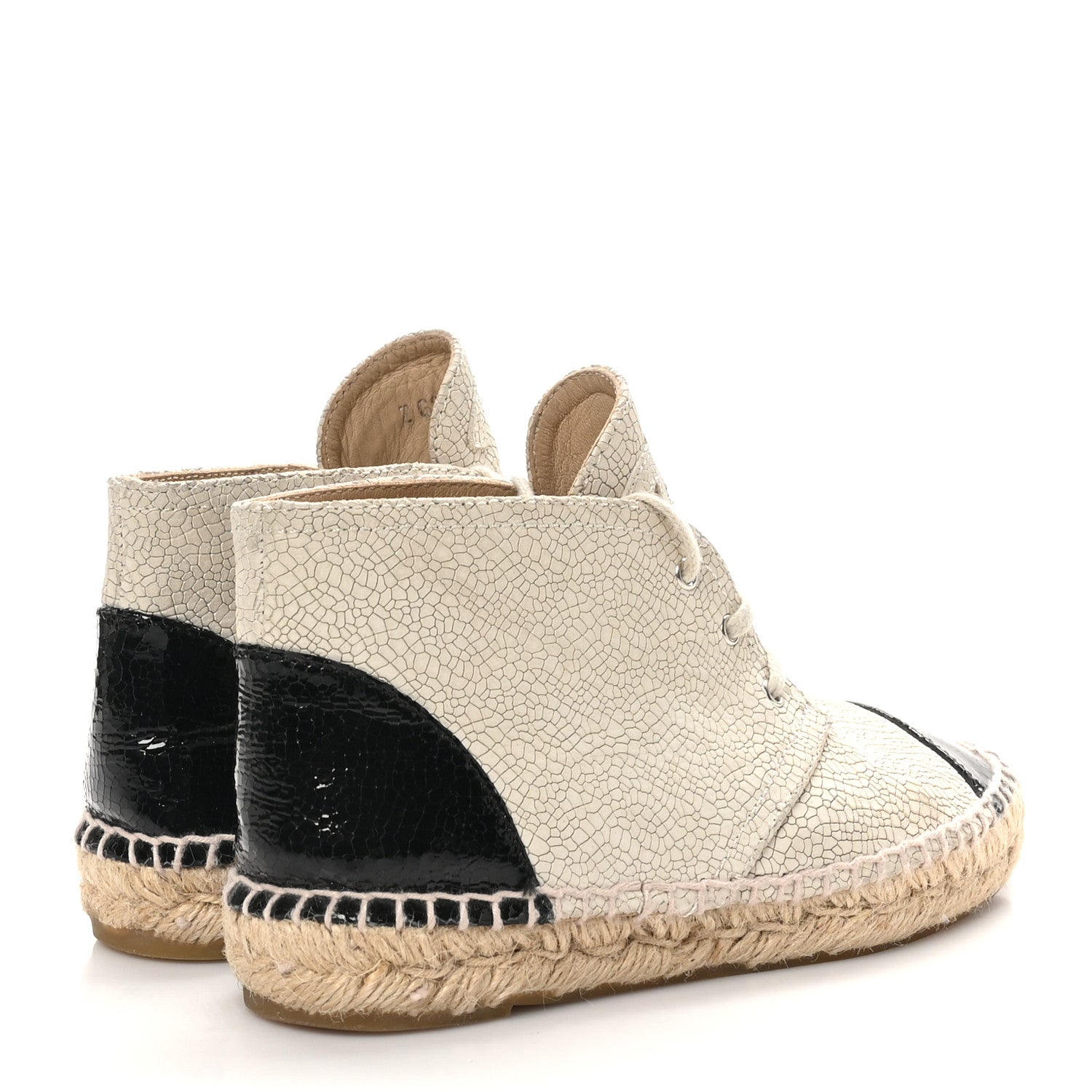Chanel Crackled Calfskin High Top Espadrilles 35 Light Beige Black 5 of 9